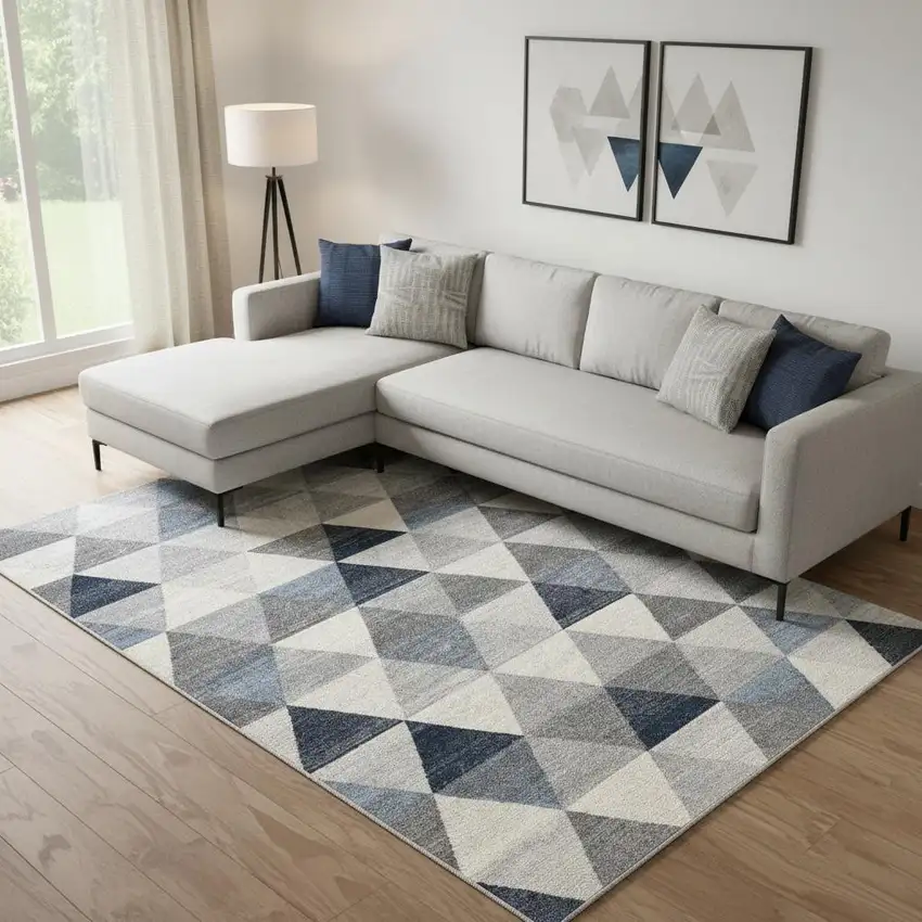 Navy Blue Geometric Diamond Area Rug Photo 1