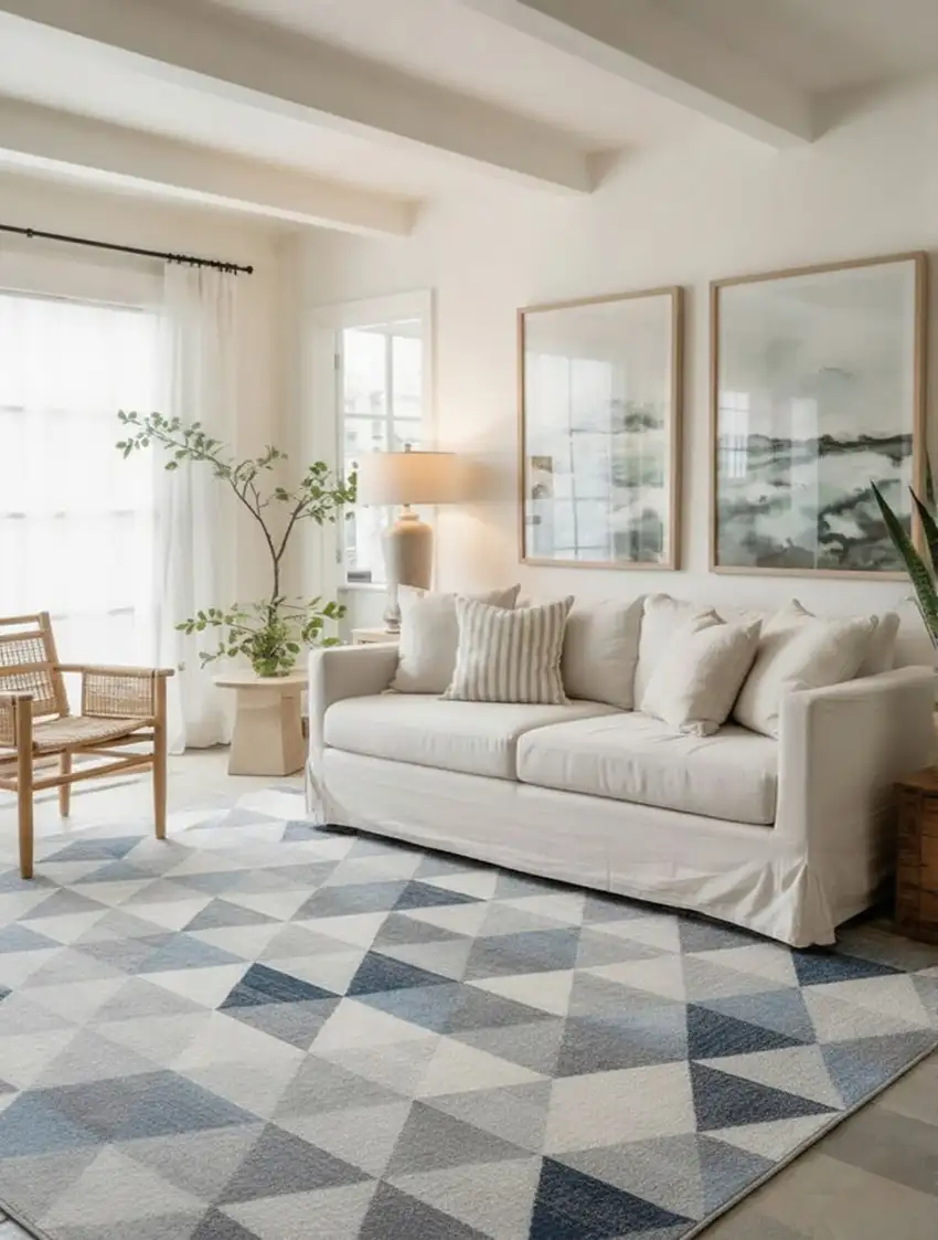 Navy Blue Geometric Diamond Area Rug Photo 6