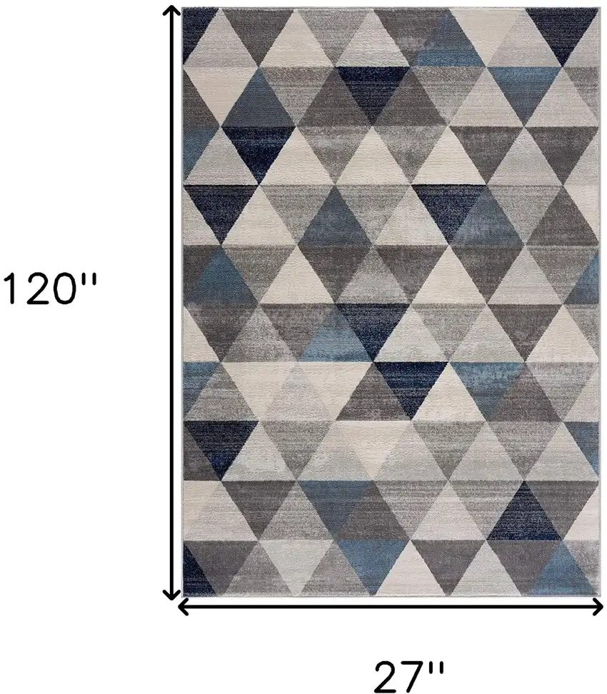Navy Blue Geometric Diamond Runner Rug Photo 5
