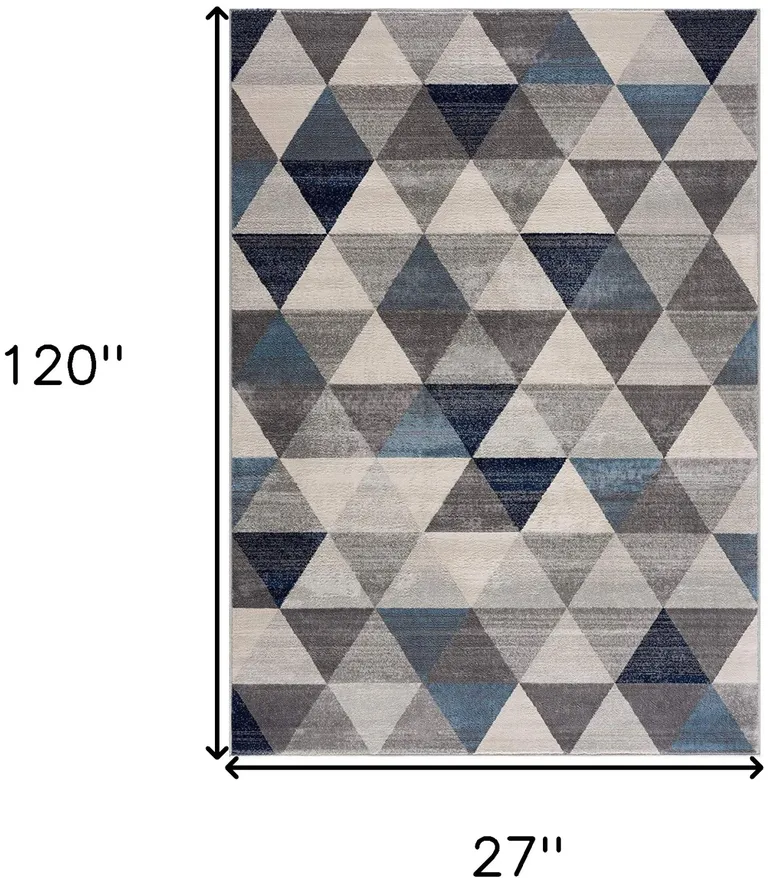 Navy Blue Geometric Diamond Runner Rug Photo 5