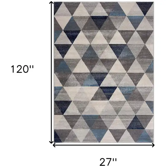 Navy Blue Geometric Diamond Runner Rug Photo 5