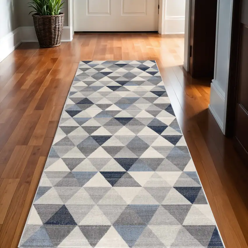 2' X 10' Navy Blue Geometric Diamond Runner Rug Photo 1
