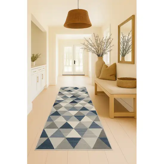 2' X 13' Navy Blue Geometric Diamond Runner Rug Photo 7