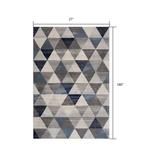 Navy Blue Geometric Diamond Runner Rug Photo 1