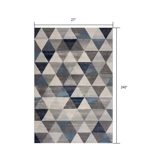 Navy Blue Geometric Diamond Runner Rug Photo 1