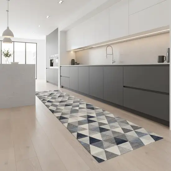 2' X 8' Navy Blue Geometric Diamond Runner Rug Photo 1