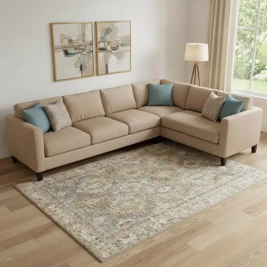 Navy Blue Geometric Distressed Area Rug Photo 1