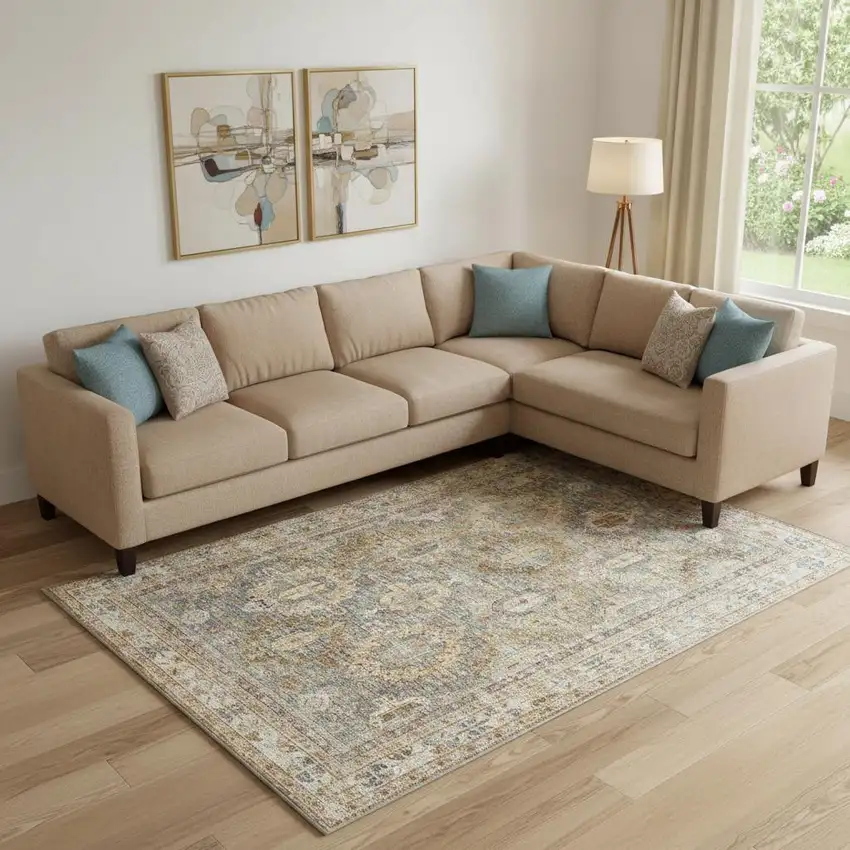 Navy Blue Geometric Distressed Area Rug Photo 1