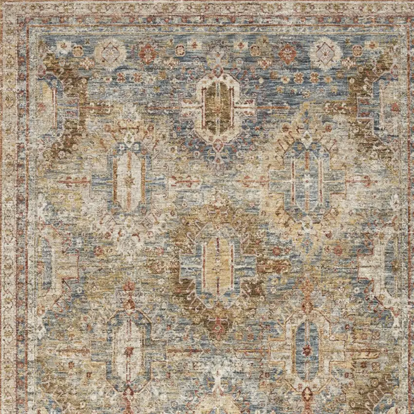 Navy Blue Geometric Distressed Area Rug Photo 7