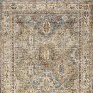 Photo of Navy Blue Geometric Distressed Area Rug