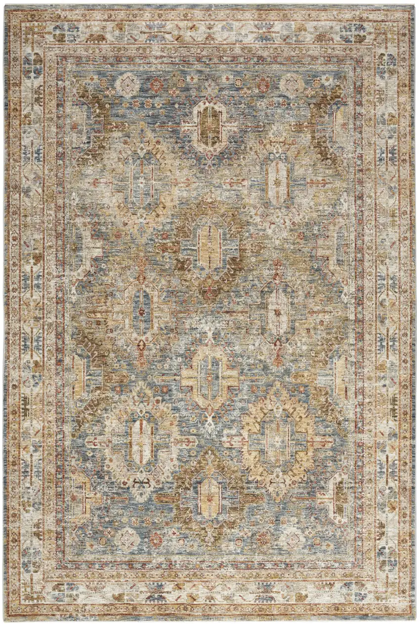 Navy Blue Geometric Distressed Area Rug Photo 3