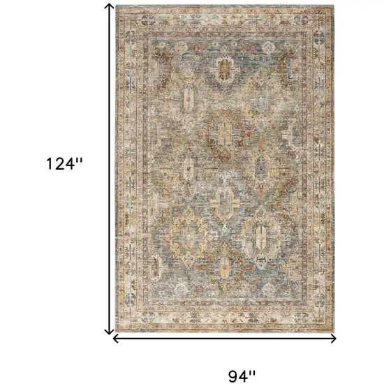 Navy Blue Geometric Distressed Area Rug Photo 3