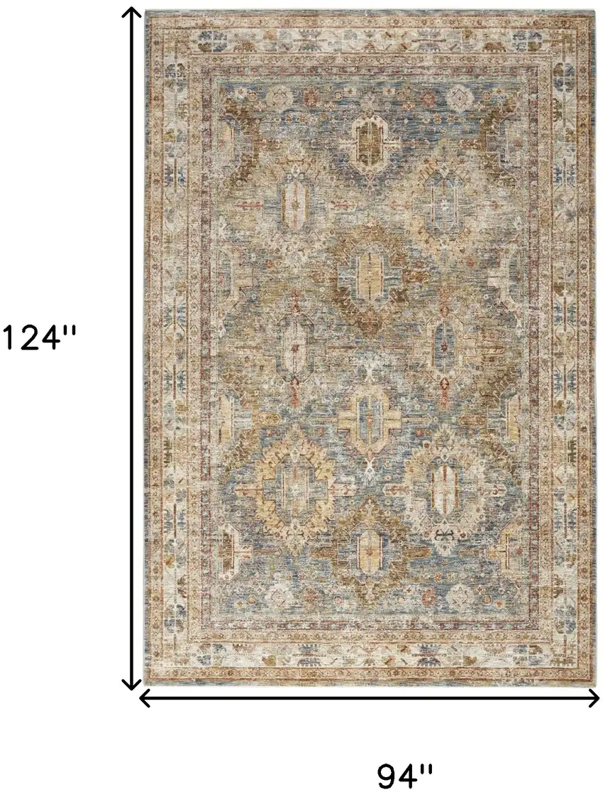 Navy Blue Geometric Distressed Area Rug Photo 3