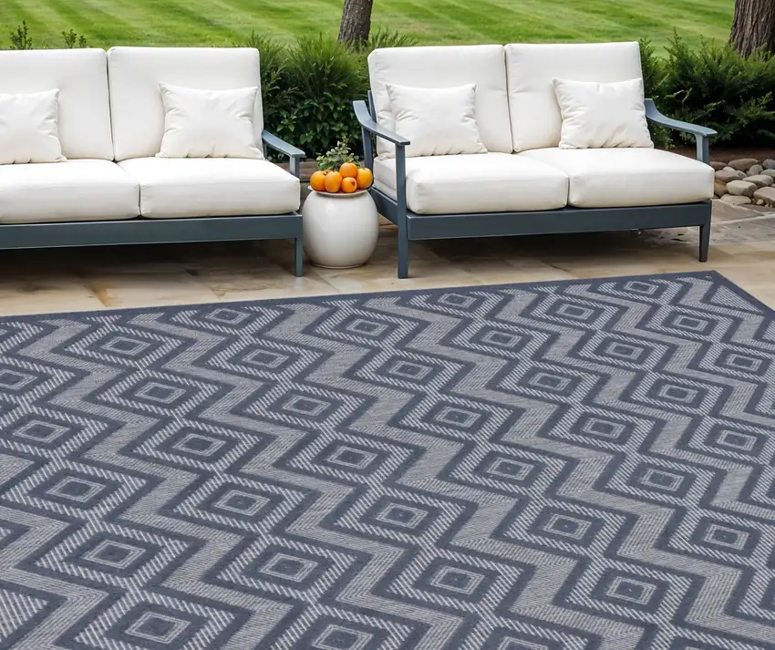 Navy Blue Indoor Outdoor Area Rug Photo 1