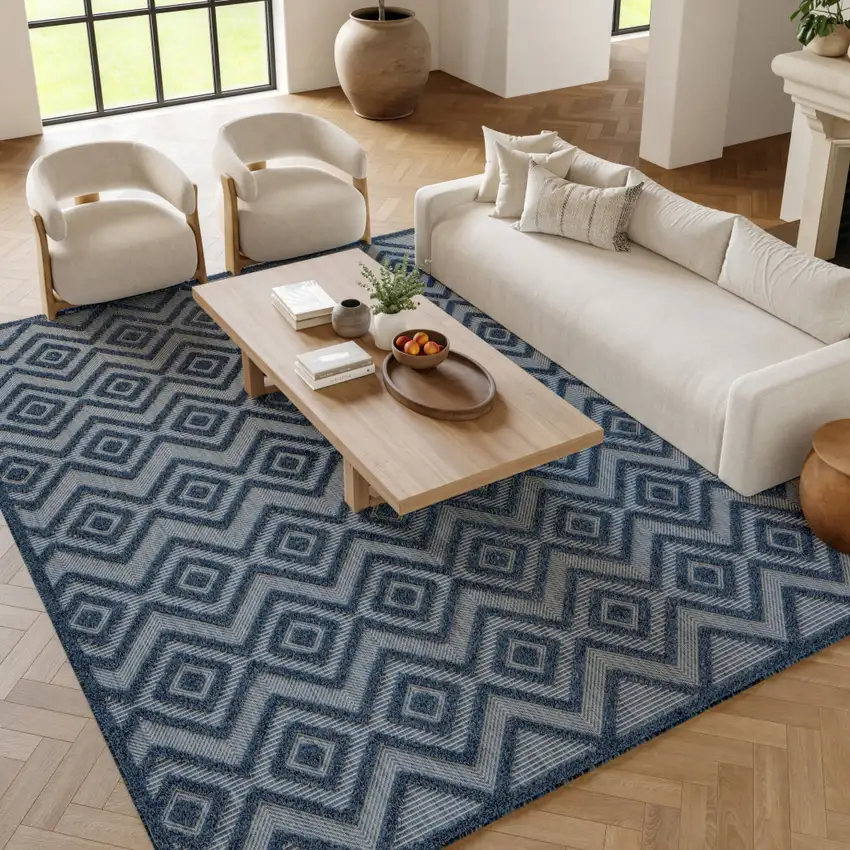 Navy Blue Indoor Outdoor Area Rug Photo 9