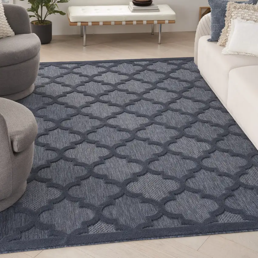 Navy Blue Geometric Flatweave Area Rug Photo 6