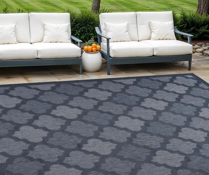 Navy Blue Geometric Flatweave Area Rug Photo 1