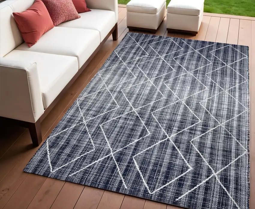 Navy Blue Geometric Hand Woven Area Rug Photo 1