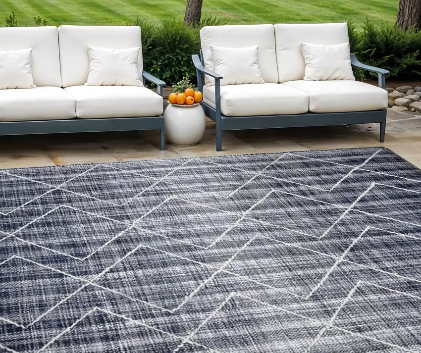 Navy Blue Geometric Hand Woven Area Rug Photo 1