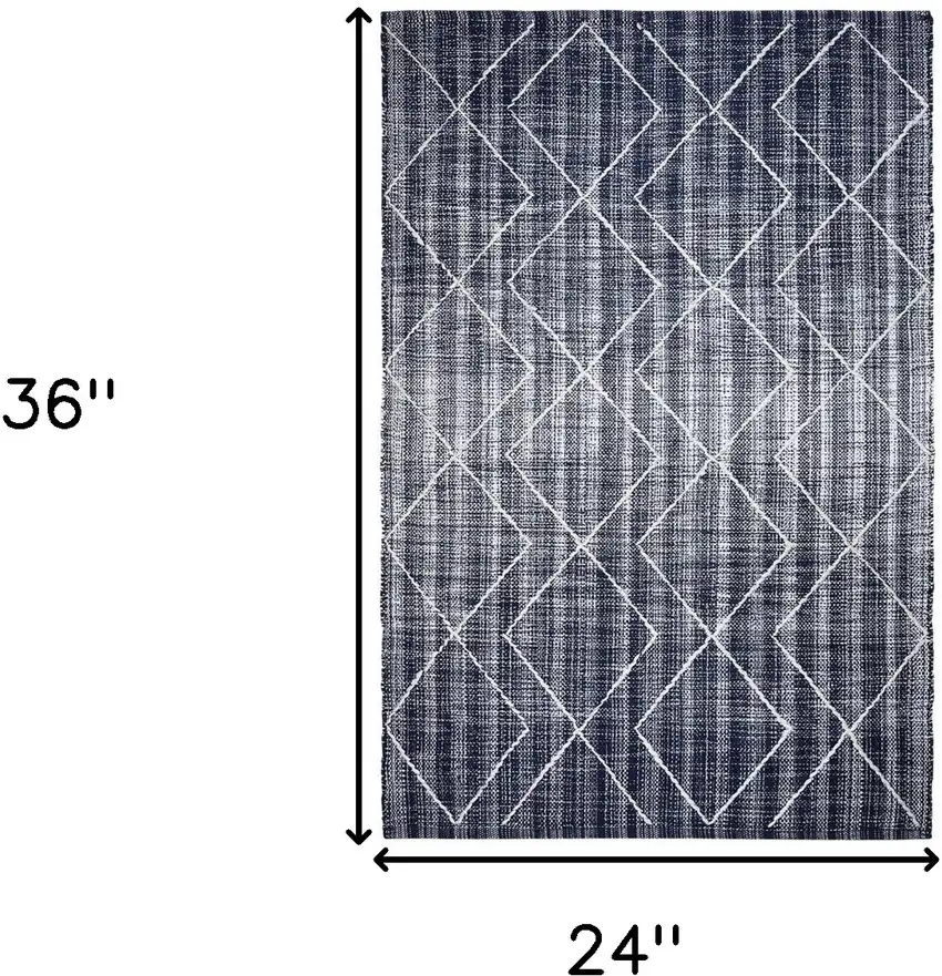 Navy Blue Geometric Handmade Indoor Outdoor Area Rug Photo 3