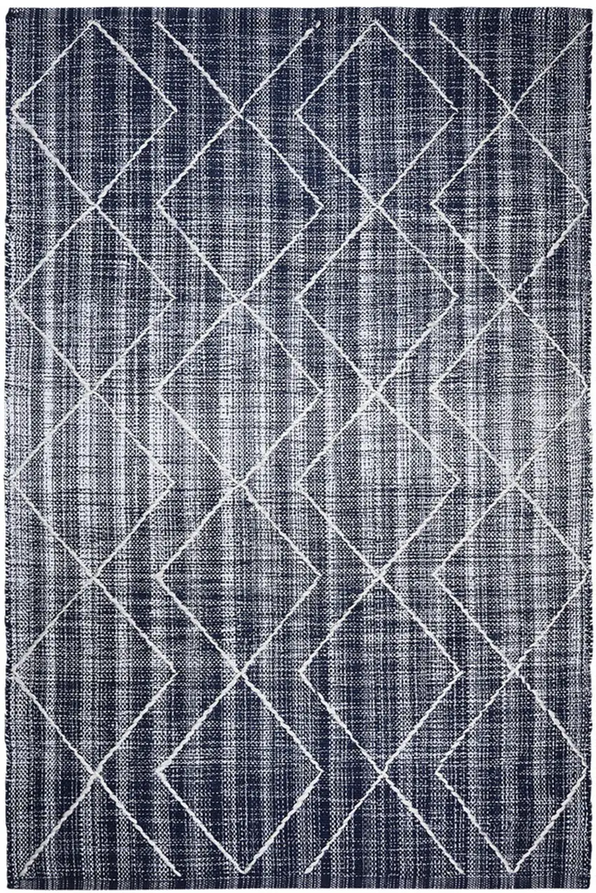 Navy Blue Geometric Handmade Indoor Outdoor Area Rug Photo 4