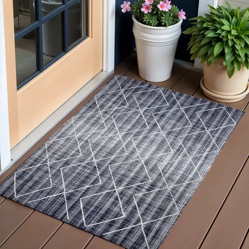 Navy Blue Geometric Handmade Indoor Outdoor Area Rug Photo 1