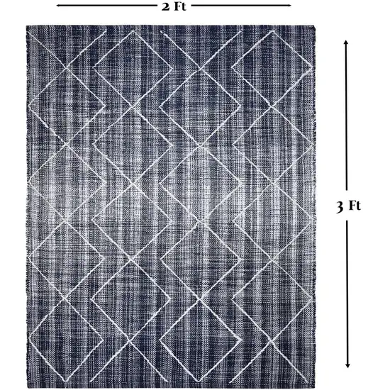 Navy Blue Geometric Handmade Indoor Outdoor Area Rug Photo 7