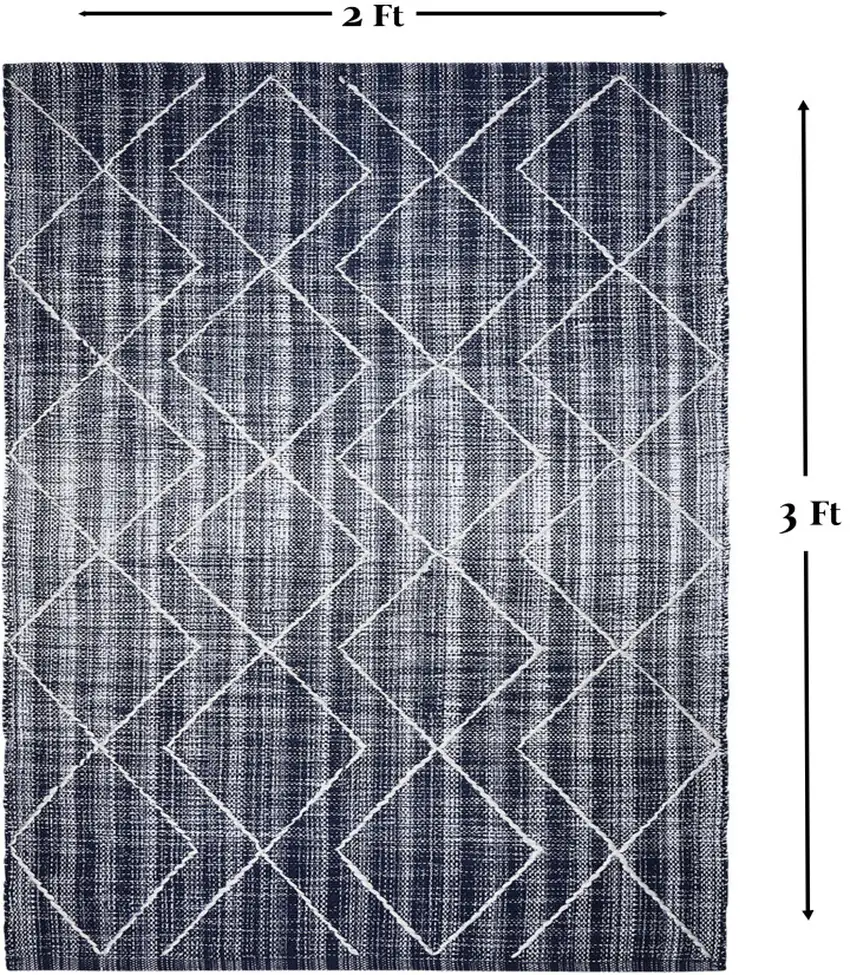 Navy Blue Geometric Handmade Indoor Outdoor Area Rug Photo 7