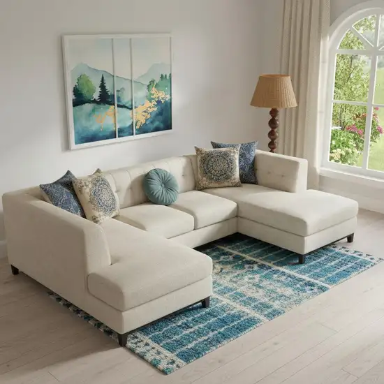 Navy Blue Geometric Power Loom Area Rug Photo 1