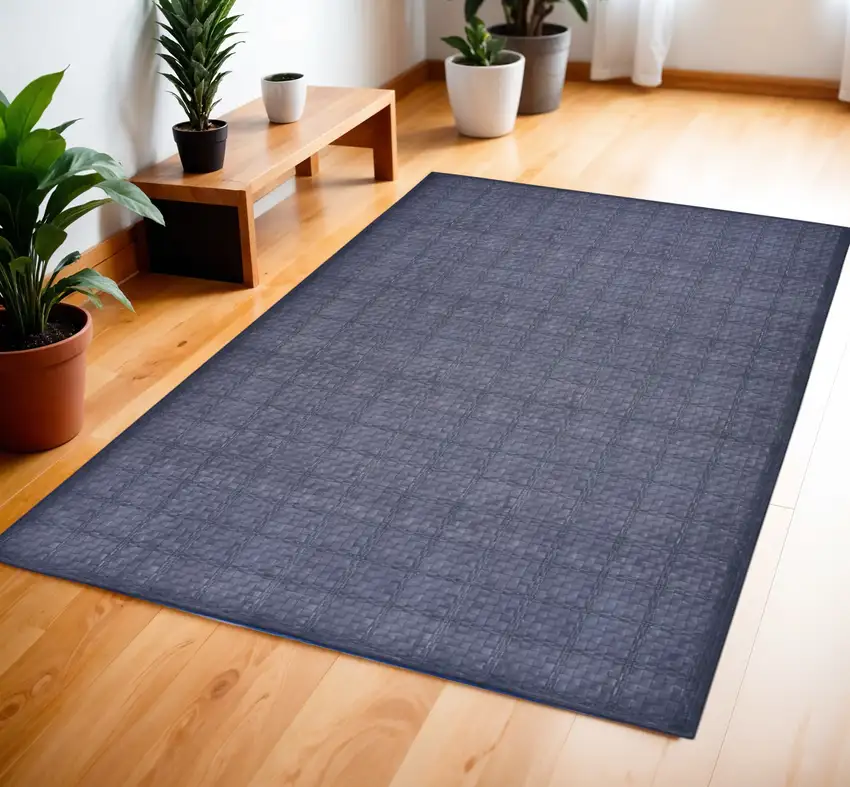 Navy Blue Geometric Power Loom Washable Non Skid Area Rug Photo 1