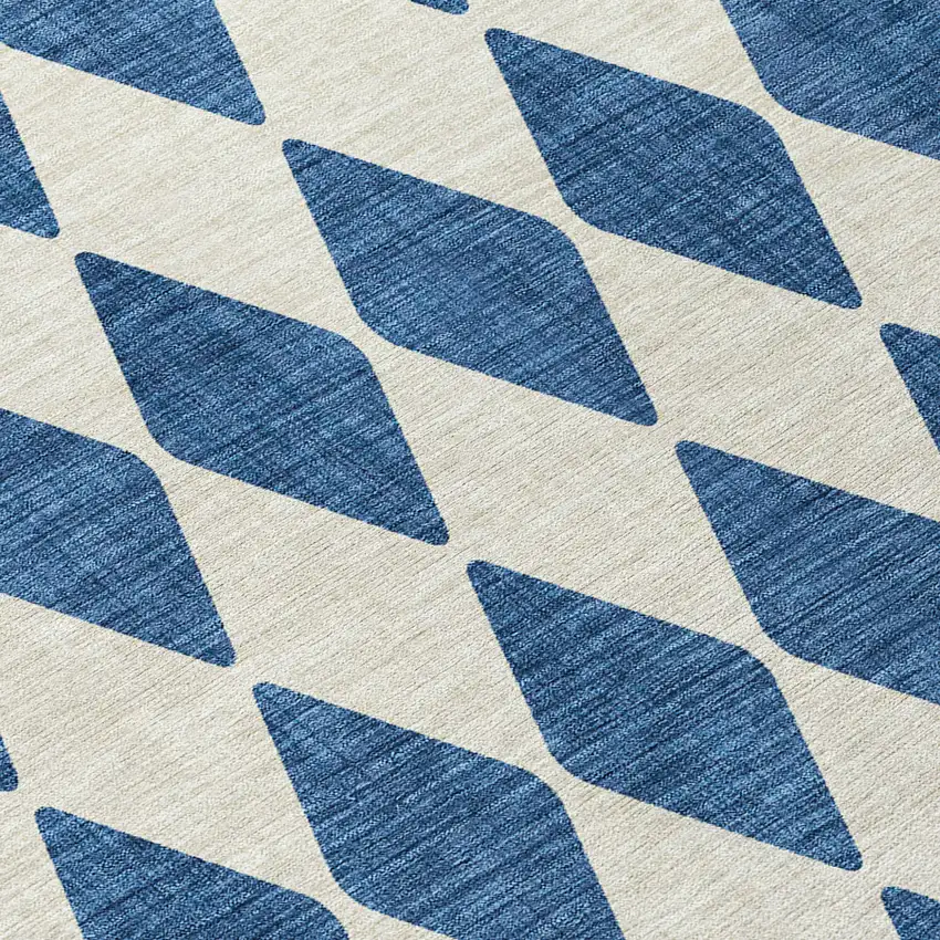 Navy Blue And Ivory Geometric Washable Indoor Outdoor Area Rug Photo 6