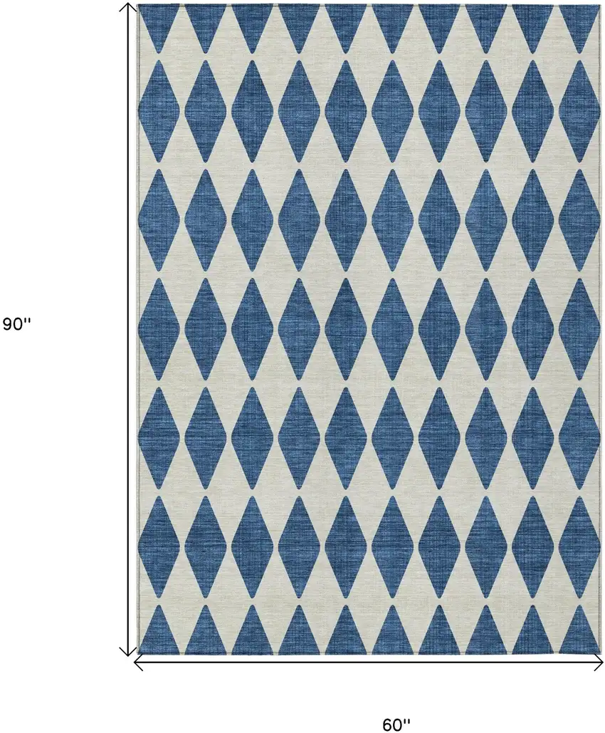 Navy Blue Geometric Washable Indoor Outdoor Area Rug Photo 3