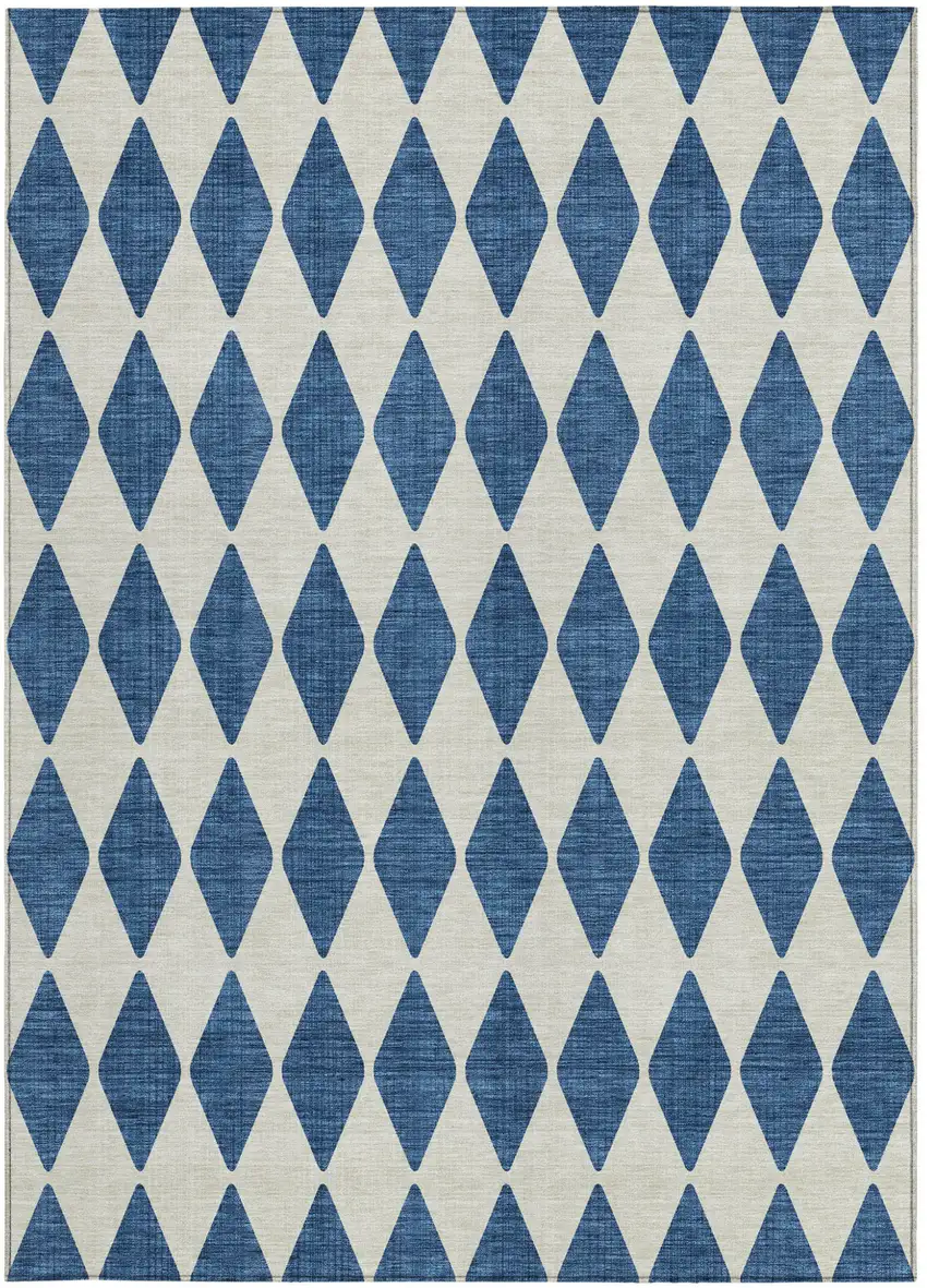 Navy Blue Geometric Washable Indoor Outdoor Area Rug Photo 5