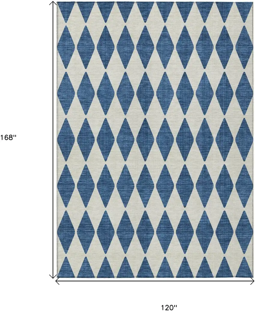 Navy Blue Geometric Washable Indoor Outdoor Area Rug Photo 3