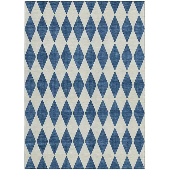 Navy Blue And Ivory Geometric Washable Indoor Outdoor Area Rug Photo 5