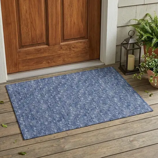 Navy Blue Geometric Washable Non Skid Indoor Outdoor Area Rug Photo 1