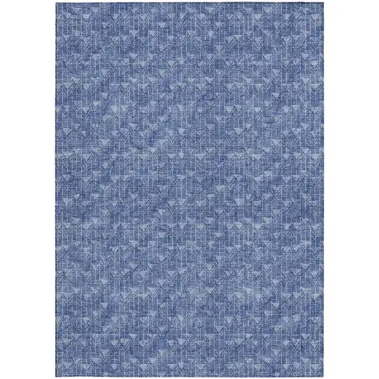 Navy Blue Geometric Washable Non Skid Indoor Outdoor Area Rug Photo 5