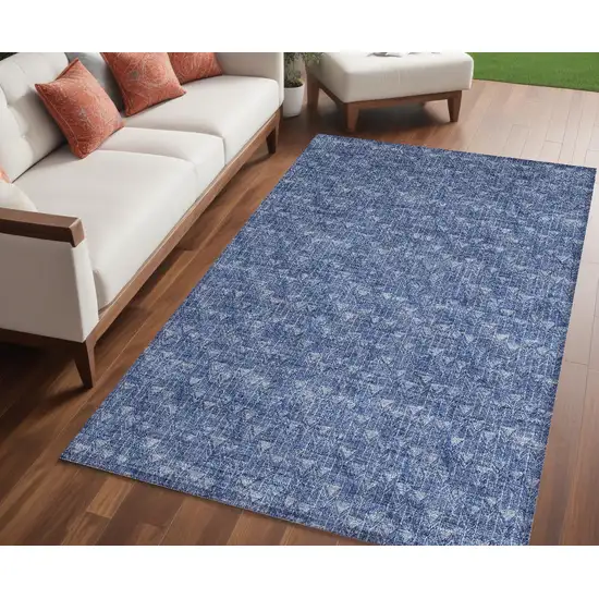 Navy Blue Geometric Washable Non Skid Indoor Outdoor Area Rug Photo 1
