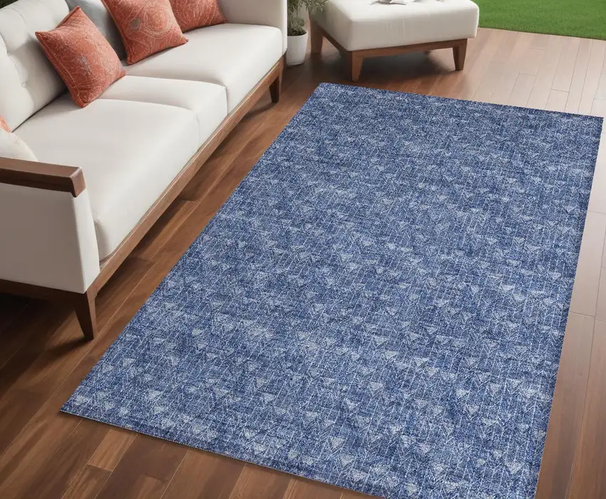 Navy Blue Geometric Washable Non Skid Indoor Outdoor Area Rug Photo 1