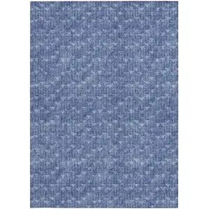 Photo of Navy Blue Geometric Washable Non Skid Indoor Outdoor Area Rug