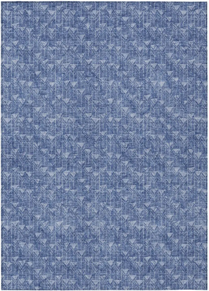 Navy Blue Geometric Washable Non Skid Indoor Outdoor Area Rug Photo 2