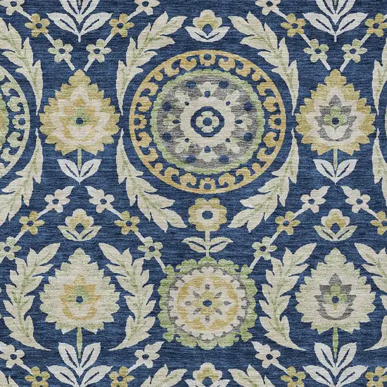 Navy Blue Gold And Beige Floral Washable Indoor Outdoor Area Rug Photo 5