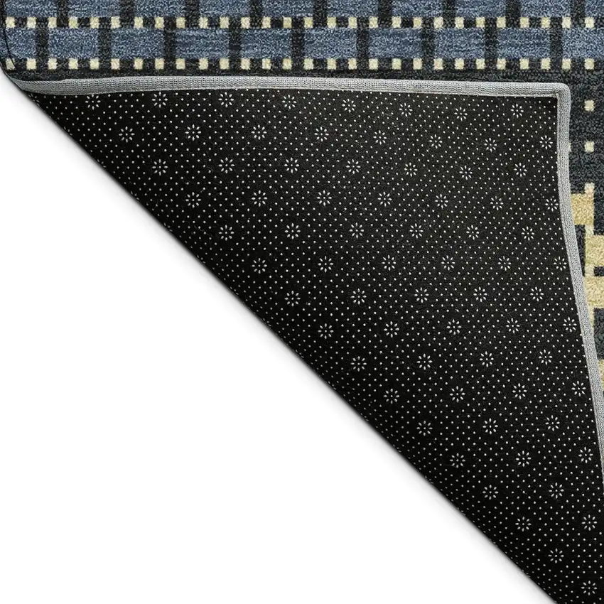 Navy Blue Gold And Black Striped Washable Indoor Outdoor Area Rug Photo 2