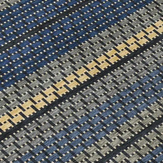 Navy Blue Gold And Black Striped Washable Indoor Outdoor Area Rug Photo 6