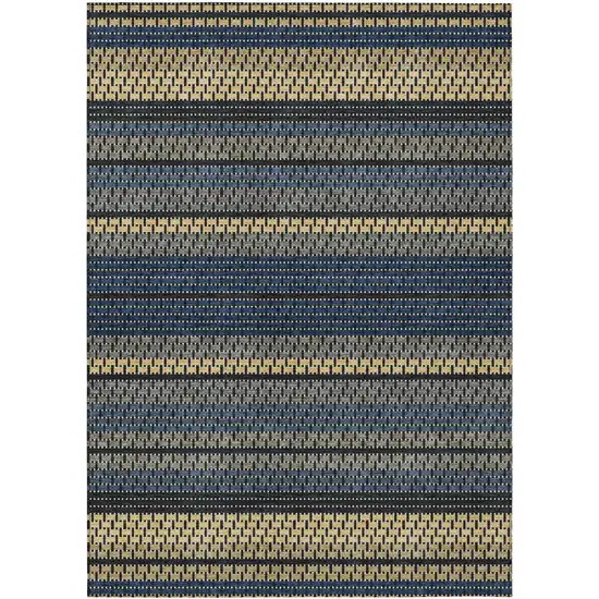 Navy Blue Gold And Black Striped Washable Indoor Outdoor Area Rug Photo 9