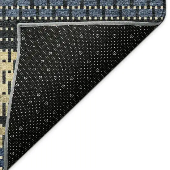 Navy Blue Gold And Black Striped Washable Indoor Outdoor Area Rug Photo 3