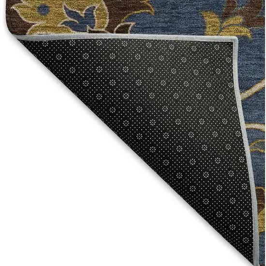 Navy Blue Gold And Brown Floral Washable Indoor Outdoor Area Rug Photo 4