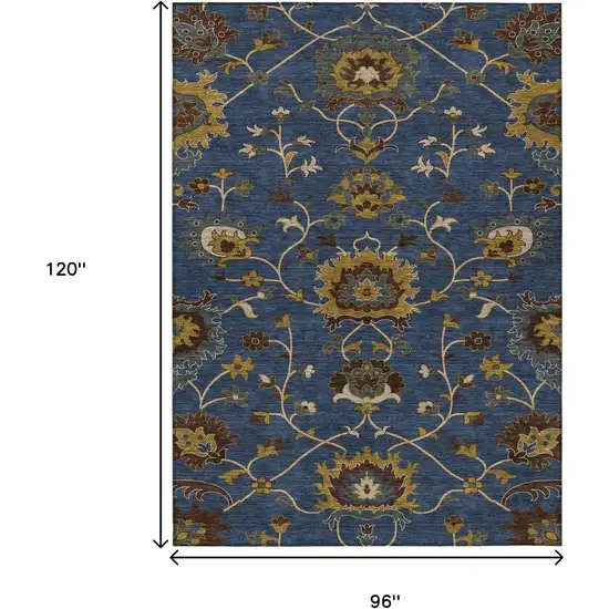 Navy Blue Gold And Brown Floral Washable Indoor Outdoor Area Rug Photo 3