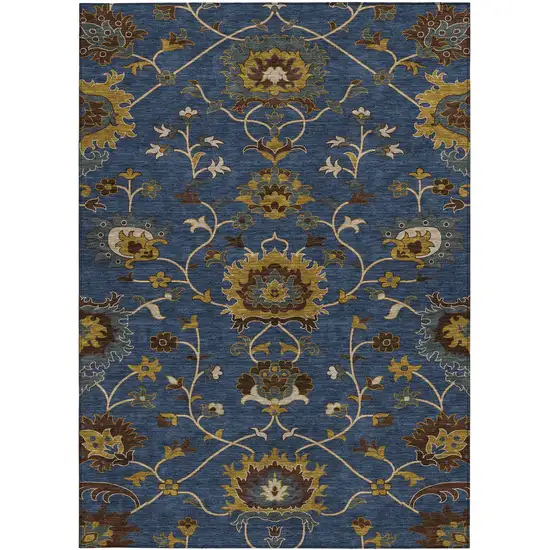 Navy Blue Gold And Brown Floral Washable Indoor Outdoor Area Rug Photo 4