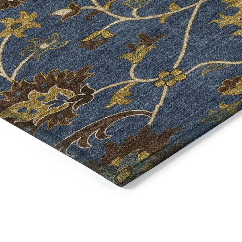 Navy Blue Gold And Brown Floral Washable Indoor Outdoor Area Rug Photo 5
